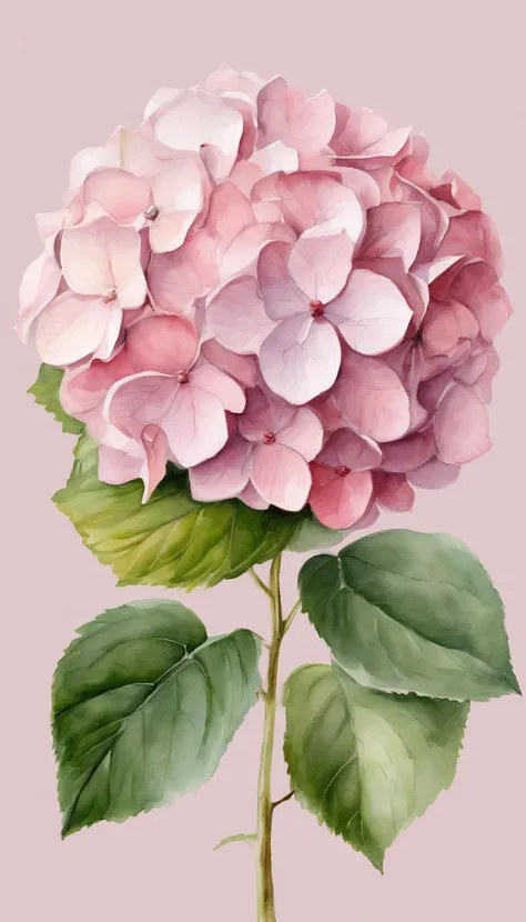 blush pink of 2 hydrangea, white background, (best quality), masterpiece, extremely detailed