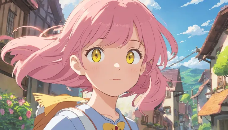 Anna was a young and energetic girl who lived in a small town. She was a dreamer, filled with curiosity for fantastical adventures. Anna was a cute and optimistic girl with long pink hair and yellow eyes .