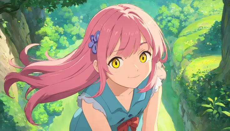 Anna was a young and energetic girl who lived in a small town. She was a dreamer, filled with curiosity for fantastical adventures. Anna was a cute and optimistic girl with long pink hair and yellow eyes .