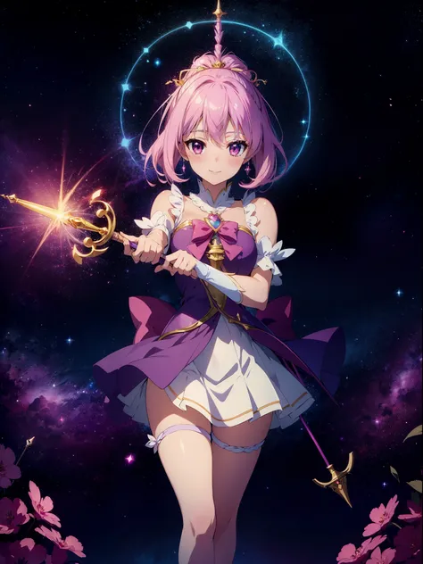 1 magical girl, (fantasy), holding magical rod , (panty shot), character focus, close to viewer,blush, smile ,high resolution,(incredibly absurdres), (hires.fix:1.3),anime visual,ultra detailed CG unity 8k wallpaper, ((masterpiece)), ((top-quality)), (beau...