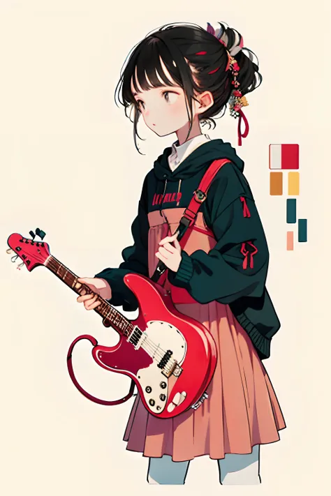 1girll，guitar ， minimalistic outfit