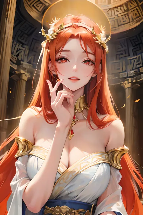 Official Art, master piece, sharp focus, (goddess, beautiful Greek woman, mature, perfect:1.3), (very beautiful:1.3) Beauty, Delicate and beautiful hair, eyes and face, realistic, Ultra Detailed, beautiful girl, white particle bright, (side lighting:1.2), ...