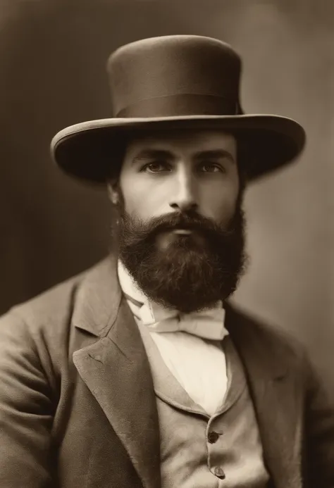 arafed man with a beard and a hat posing for a picture, eliezer yudkowsky, gal yosef, inspired by Pedro Álvarez Castelló, elias chatzoudis, edouard caplain, photo of a man, 1890 photo, 1 8 8 0 s photograph, inspired by Elias Goldberg, vittorio matteo corco...