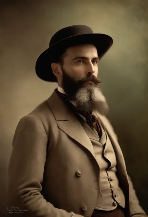 arafed man with a beard and a hat posing for a picture, eliezer yudkowsky, gal yosef, inspired by Pedro Álvarez Castelló, elias chatzoudis, edouard caplain, photo of a man, 1890 photo, 1 8 8 0 s photograph, inspired by Elias Goldberg, vittorio matteo corco...