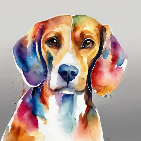 An iconic logo of a dog (beagle) aux couleurs vives, Water Elements, Conception simple, Art vectoriel, minimal