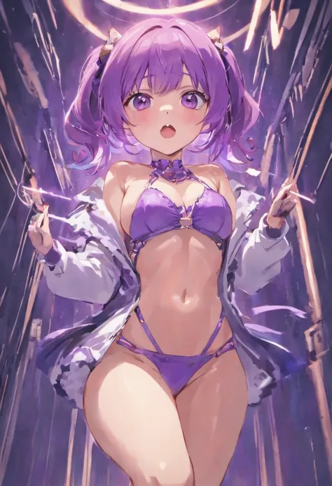 Purple Hair Shy Shiba Mayu Gloves Spats Thighs Tits Cleavage Open Legs to Show Panties Nipples Transparent Naked Underwear Crying Face Ahegao Playing with Pussy Alone Cute Girl Hair Tied Up