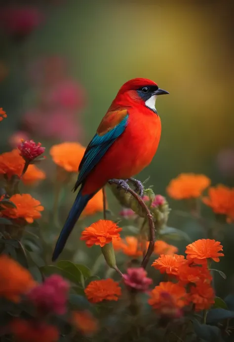 Halloween Red-whiskered BulbulI bird standing on flowers