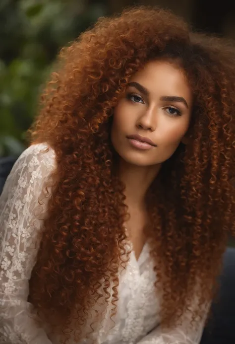 "Ultra-realistic image of a beautiful 22-year-old Afro-Latin girl,Caramel peel, corps parfait, Prendre un selfie dans son bureau avec son sony A7RV, maigre, taille ultra-fine, cheveux rouge, Curly and curly hair karibean , piercing green eyes.hyper-realist...