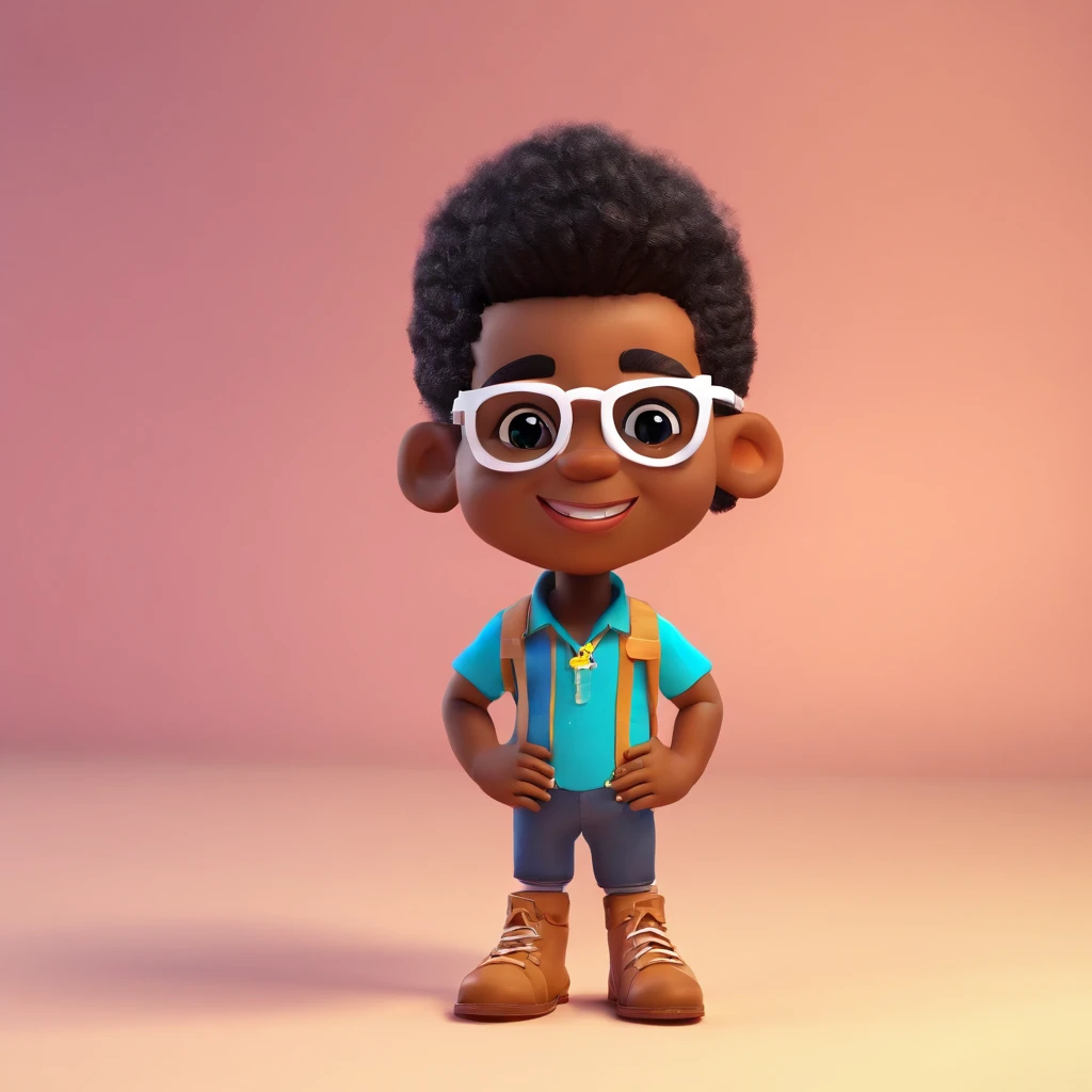 (high-quality, 4k, detailed) Chiquinho is a cute little boy with dark skin and black hair. He has a unique hairstyle with a cute tuft on top, which he styles upwards. He loves to sing and is often seen wearing a black shirt and dark sunglasses. The artwork...