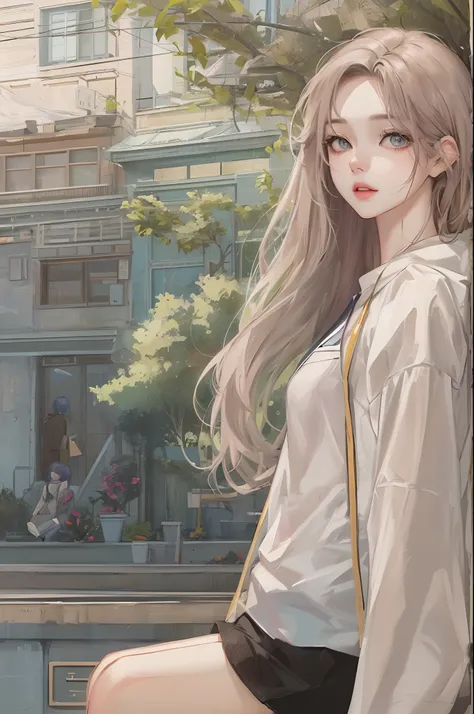 Absurdres, Masterpiece, Best quality, light colors, korean girl from webtoon with Beautiful face , beautiful hair , a character from kdrama, anime eyes, semi casual clothes, masterpiece background, detailed background