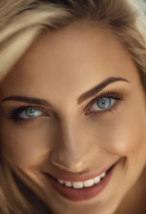 mujer muy guapa rubia. ojos azules. sonriendo. en lenceria. de espaldas tumbada en la cama.