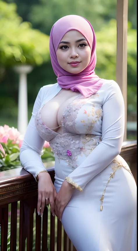 RAW, Best quality, high resolution, Masterpiece: 1.3), Beautiful Malay woman in hijab, Masterpiece, Perfect slim body, (Big breasts), Beautiful big eyes, Soft smile, Masterpiece:1.2, Best quality), Realistic, (Real picture, Intricate details, Depth of fiel...