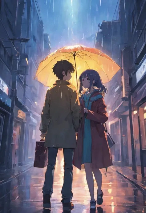 Boyfriend and girlfriend，under rain，parting，