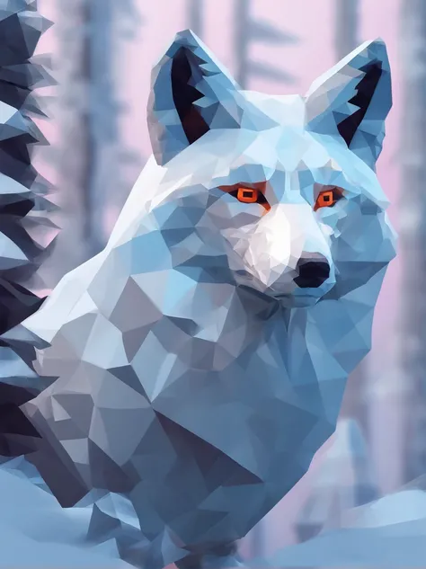 Silver fox in the winter forest, cool color,