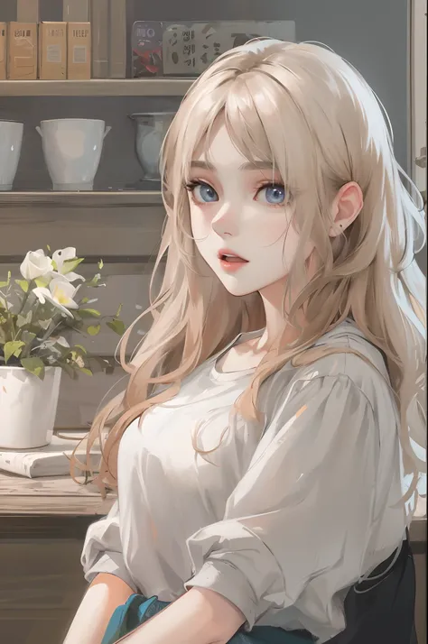 Absurdres, Masterpiece, Best quality, light colors, korean girl from K-pop with Beautiful face , beautiful hair , a character from webtoon, anime eyes, semi casual clothes, masterpiece background, detailed background