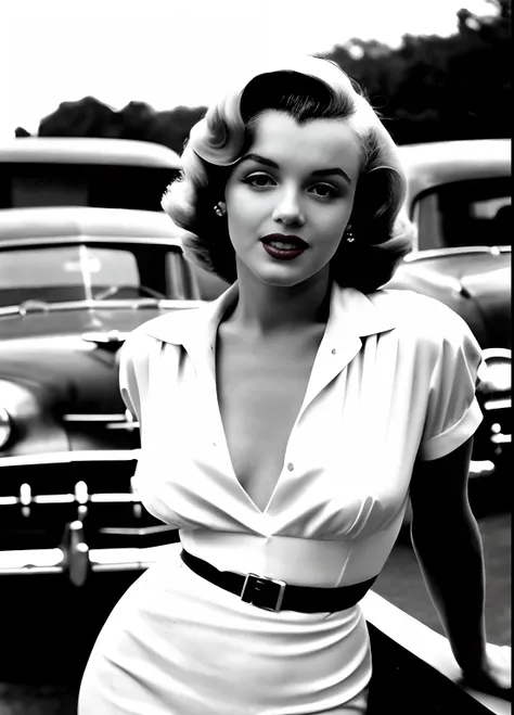 pov, vintage photo of marilyn monroe posing for a photo shoot on a new york street, very diffuse light, skin moles, sensual, app...