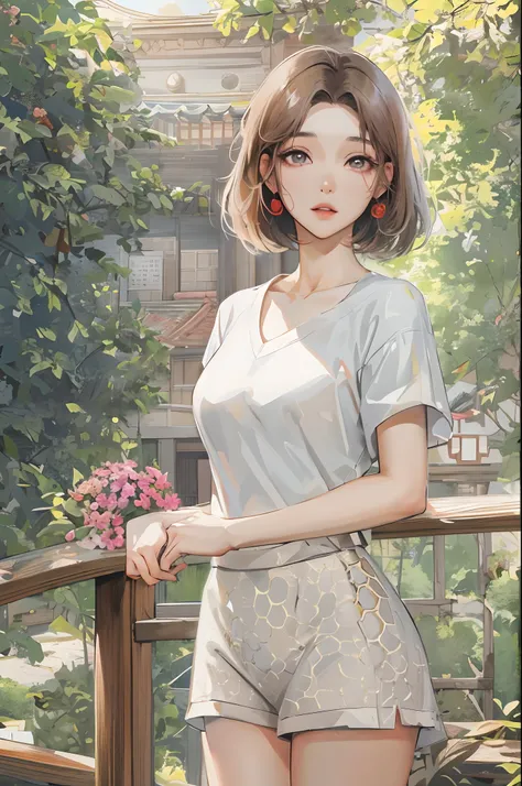 Absurdres, Masterpiece, Best quality, light colors, korean girl from webtoon with Beautiful face , beautiful short bob hair , a character from kdrama, anime eyes, semi casual clothes, masterpiece background, detailed background