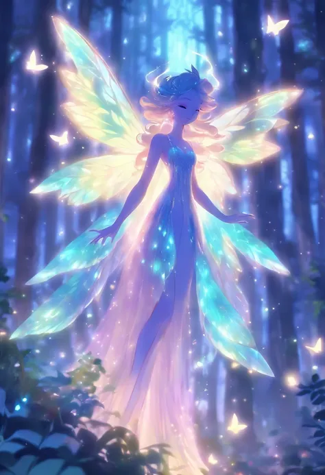 (best quality,4k,8k,highres,masterpiece:1.2),ultra-detailed,(realistic,photorealistic,photo-realistic:1.37),forest nymph elemental with glowing wings, made of leaves and nature,ethereal glow,pure,sublime,greenery,dreamy environment,magical enchantment,deli...