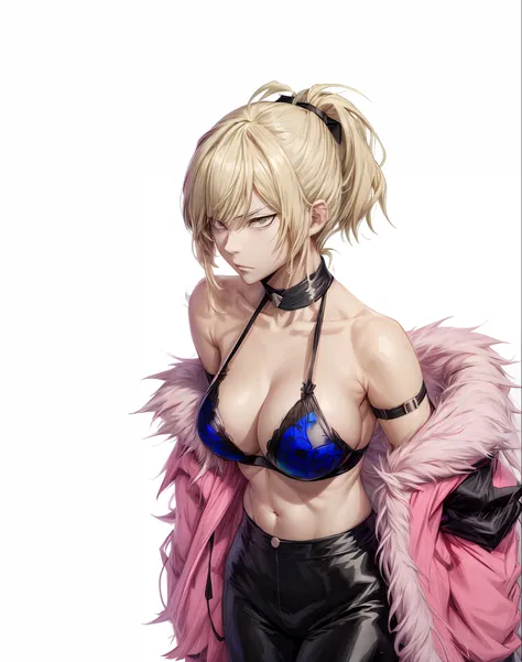 anime character with blonde long hair, Black pants and blue bra holding a katana, Jujutsu Kaisen, Gatilho Estilo de Arte de Anime, arte chave do anime, digital advanced anime art ", badass anime 8 k, Nagito Komaeda, Akira Akatsuki, estilo de arte demon sla...