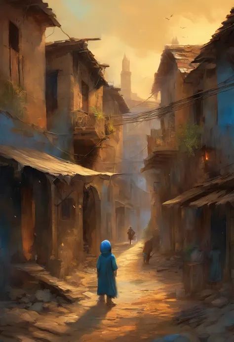 (bright blue eyes),ratty brown peasant clothes,dirty-looking,slums,medium:sketch,poverty,struggle,streets,dark atmosphere,harsh life,gritty,urban decay,dilapidated buildings,overcrowded,low light,street vendors,dust and dirt,crowded alleyways,murky shadows...