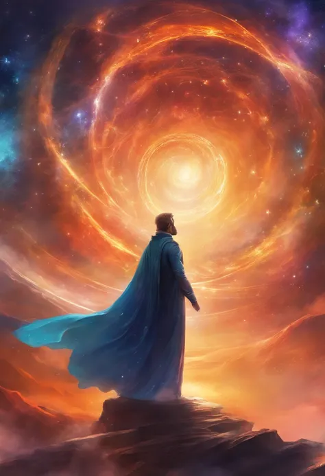 Mysterious man astral body in the middle of the universe, Eteric atmosphere, Aurico