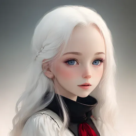 Fille albinos cheveux long blanc, yeux rouge