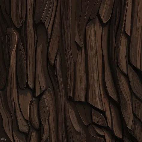 Create a image texture of stylized dark brown bark of a tree trunk , a stylized texture of the bark bark, the bark has deep grooves and lines that create a contrast. very detailed digital painting, uniform soft lighting, natural soft lighting. game texture...