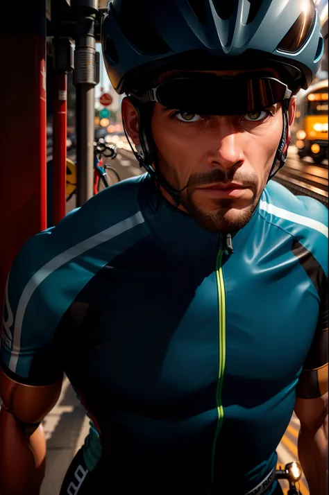 Criar imagem de uma pessoa estilo criativo pixar Disney  . Im riding on a road in Europe with Speed bike and bike uniform set and wearing helmet and goggles I have light brown eyes, estatura de um metro e sessenta e sete, cabelo preto curto com entradas e ...