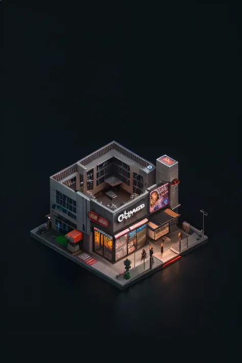 Isometric, overlooking 45 degrees,  SLG game building, single building, ktv nightclub, gray background, concept art, Octane rendering