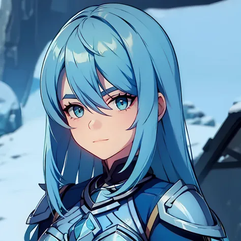 girl, blue armor, blue hair