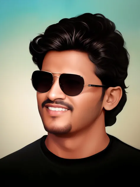 a close up of a man wearing sunglasses and a black shirt, inspired by Bikash Bhattacharjee, inspired by Thota Vaikuntham, jayison devadas style, # 1 digital painting of all time, #1 digital painting of all time, airbrush digital oil painting, photorealisti...