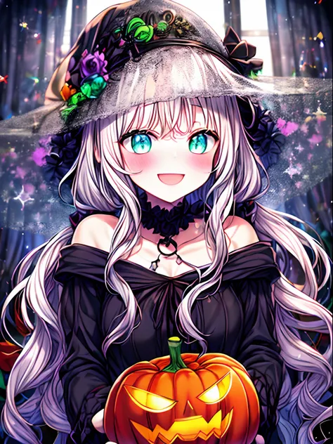 (Best quality,A high resolution,Masterpiece:1.2),Ultra-detailed,Creative Halloween, Cartoon style,Colorful,Playful,Spooky characters, Vibrant background,( Jack-o-lantern helmet:1.3)，Witch hat，Whimsical pumpkins, an enchanted forest, Magical atmosphere, hau...