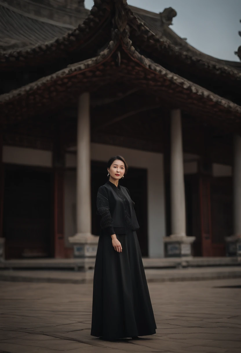 arafed woman in black jacket standing in front of a building, zeng fanzh, 2 0 2 2 photo, jinyiwei, pengzhen zhang, from china, wei wang, xintong chen, photo taken in 2 0 2 0, li zixin, wenfei ye, 2 d, 2d, queen of the sea mu yanling