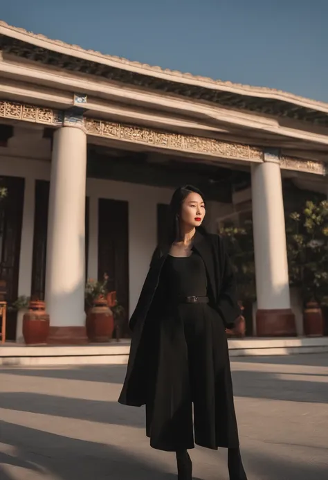 arafed woman in black jacket standing in front of a building, zeng fanzh, 2 0 2 2 photo, jinyiwei, pengzhen zhang, from china, wei wang, xintong chen, photo taken in 2 0 2 0, li zixin, wenfei ye, 2 d, 2d, queen of the sea mu yanling