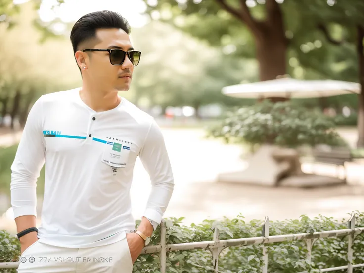 there is a man standing in a park with a white shirt and sunglasses, shot on nikon z9, shot on canon eos r 5, shot on canon eos r5, shot on sony a 7, casual photography, photo taken with canon 5d, shot on sony a 7 iii, taken with canon 8 0 d, shot with son...