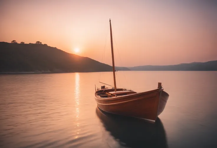 A boat sailing into a stunning sunset