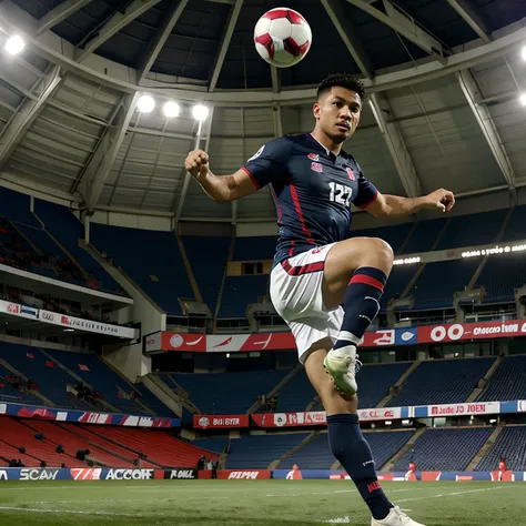 JDT, football player, soccer, Malay man, kicking ball, Johor darul tazim, in the stadium