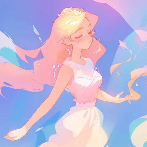 beautiful girl in pale pink puffy layered ballgown, princess, sparkling white tiara, long peach and golden hair, watercolor illustration, inspired by Glen Keane, inspired by Lois van Baarle, disney art style, by Lois van Baarle, glowing aura around her, by...