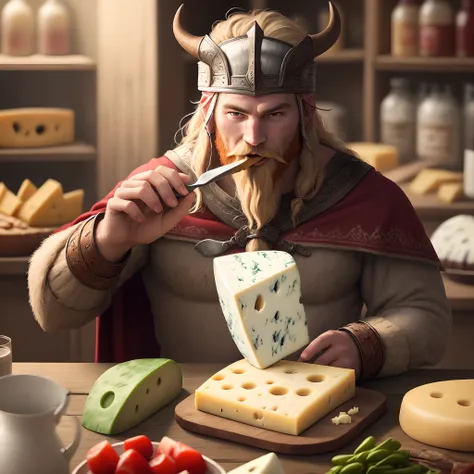 Viking eating cheese