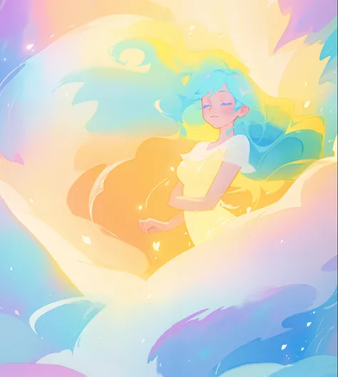 beautiful girl surrounded by liquid light, long wavy blue hair, watercolor illustration, inspired by Glen Keane, inspired by Lois van Baarle, disney art style, by Lois van Baarle, glowing aura around her, by Glen Keane, jen bartel, glowing lights! digital ...