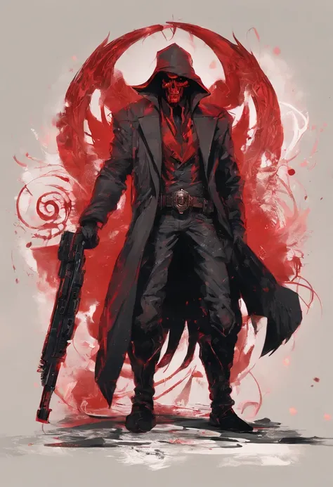 Red skinned  demon  three fingers prehensile tail gunslinger azazel stylish double pistols vest