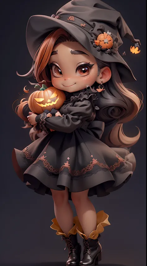 ((( chibi bruxa negra UHD ))) With her beautiful witch hat with millions of pumpkins, Deve ficar charmoso e bonito, Keep the iconic elements of the original character. Chibi Halloween Million Pumpkins Should Have a Round Face with Large Dimensions, olhos c...