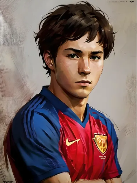 Homem Soccer Player face, Estilo Greg Rutkowski realista, estilo anime, 17 anos