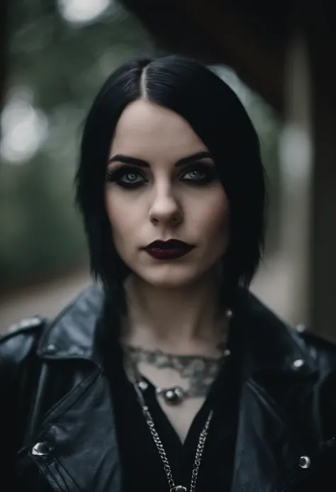 Portrait of an attractive goth emo girl, with piercings