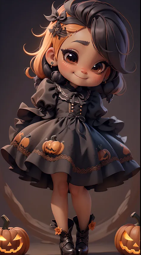 (((Mini chibi bruxa negra UHD ))) Com seu lindo Arco de bruxa que deve conter babados+fitilhos+detalhista em tons laranja, Deve ficar charmoso e bonito, Keep the iconic elements of the original character. Chibi Halloween Million Pumpkins Should Have a Roun...