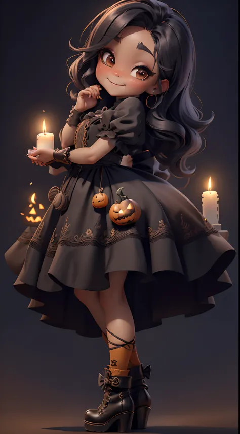 (((Mini chibi bruxa negra UHD ))) Com seu lindo Arco de bruxa que deve conter babados+fitilhos+detalhista em tons laranja, Deve ficar charmoso e bonito, Keep the iconic elements of the original character. Chibi Halloween Million Pumpkins Should Have a Roun...