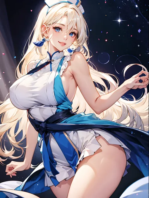 top-quality、Realistic、bule、Nurse、sleeveless、large full breasts、Super huge、big eye、long lashes、Long upper eyelashes、voluminous eyelashes、Platinum Blonde Hair、Voluminous long hair、cute little、Extraordinary beauty、shining white skin、thighs thighs thighs thigh...