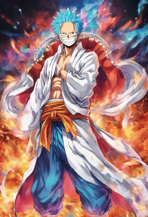 1 male, ((In the style of One Piece Wano Anime Arc)), marine from one piece, inspired by smoker from one piece, sawblade, big cloak, all white clothes, mask covering face