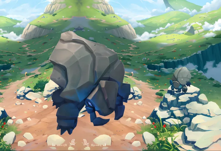 Theres a cartoon image of a giant bear walking on a path, arte conceitual estilizada, Arte de fundo, arte detalhada do jogo, pintado como uma arte conceitual de jogo, arte de fundo, Fundo da arena de pedra de Odin, arte do jogo ultra detalhada, detailed ga...