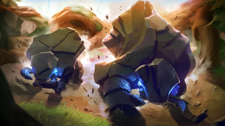 There are two bears fighting in a field with a sky background, pintado como uma arte conceitual de jogo, arte conceitual dota 2, arte conceitual estilizada, motor irrealpintura digital |, arte conceitual digital de alta qualidade, arte conceitual de pintur...